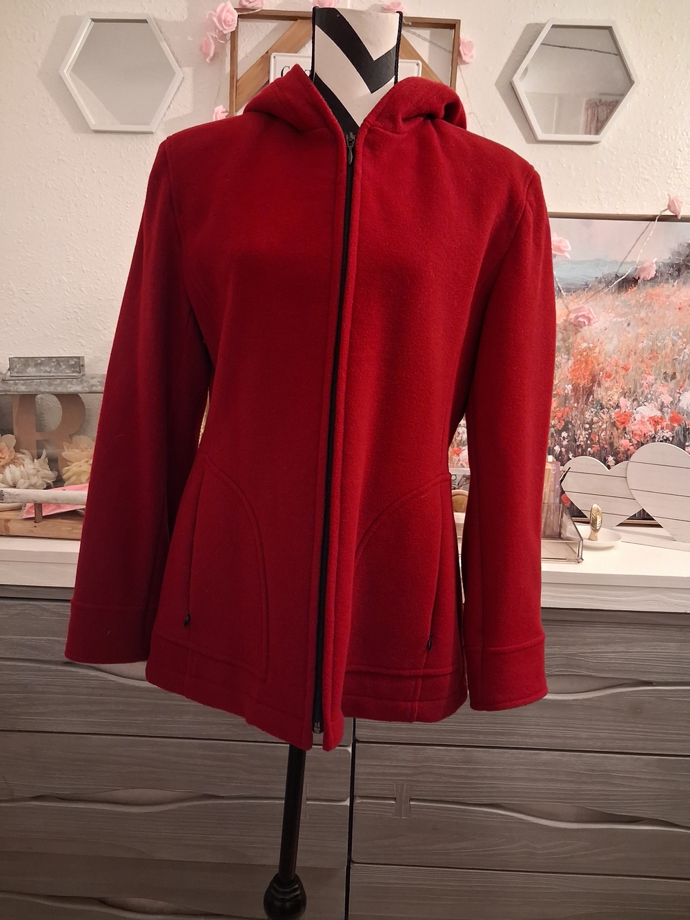 St. John's Bay Red Hooded Zip-Front Pea Coat